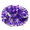 A vibrant purple and silver pom pom made of crinkled foil, designed for cheerleading.