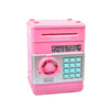 A pink ATM-style password piggy bank with an electronic lock and keypad.