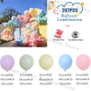 A balloon combination kit featuring pastel pink and white balloons, including a garland arch, gift items, and various sized b