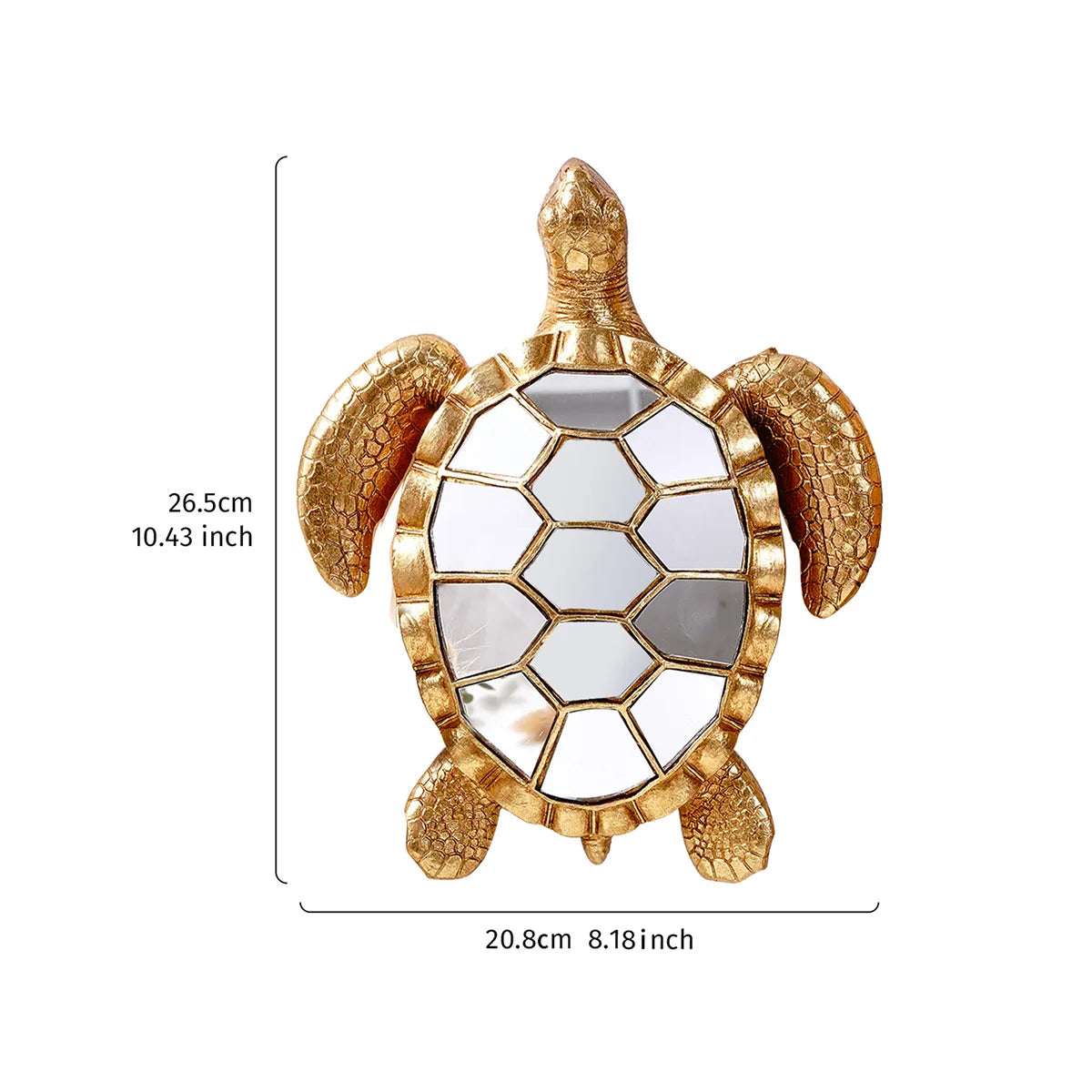 Golden sea turtle resin wall decor mirror with textured shell and golden accents