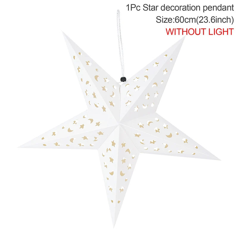 A white star decoration pendant without light, featuring gold star patterns.