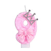 Pink fluffy crown shaped birthday candle topper for cake decoration