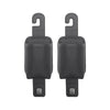 A pair of black universal car seat back organizer and headrest hangers.