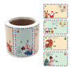A roll of Christmas gift tags stickers featuring Santa and reindeer designs on a white background.