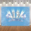 A blue glitter backdrop banner featuring the number 13 and balloons with a bright light effect.