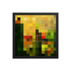 Abstract yellow and green pixel art canvas wall art in a black frame