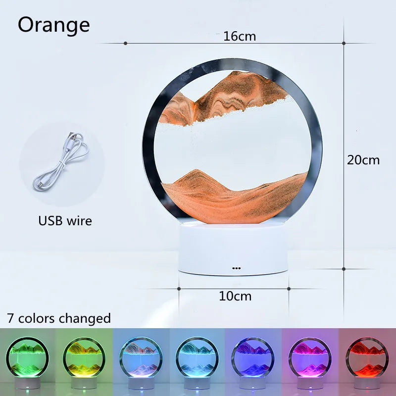 Orange 3D Quicksand LED table lamp showing seven color changes.