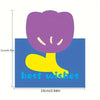 A purple flower card with a yellow stem and the text best wishes on a blue background.