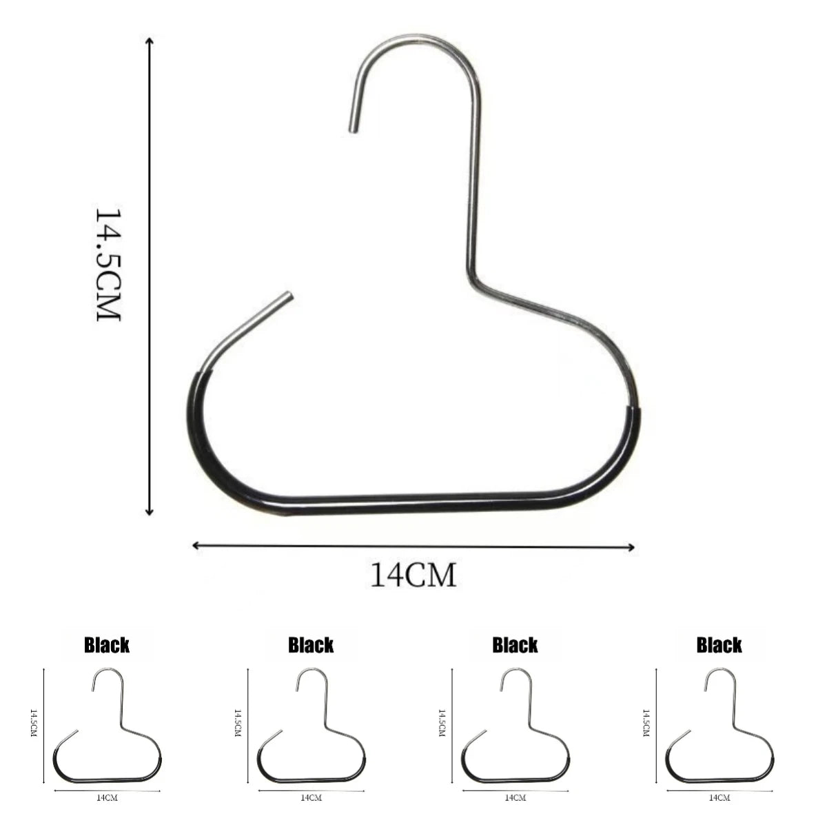 A black manganese steel round hook used for hanging hats, ties, scarves, and bags.