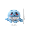Handmade crochet blue octopus doll with a pocket featuring an inspirational message