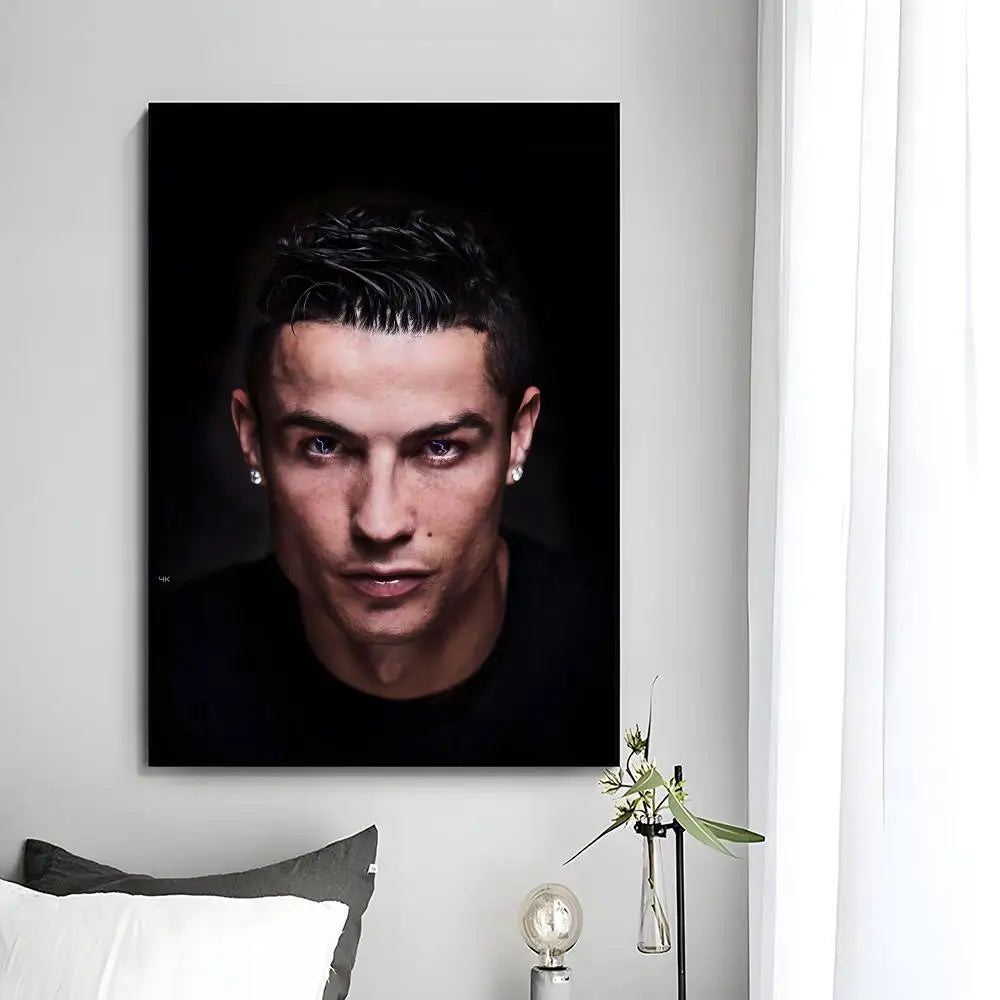 A modern wall art print featuring a portrait of Cristiano Ronaldo.