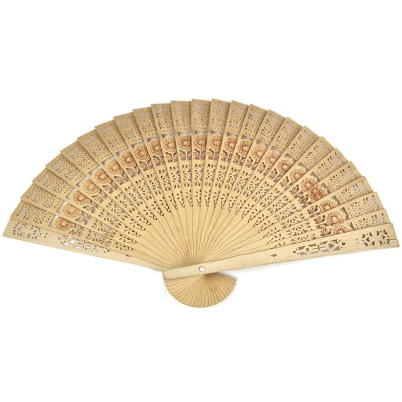 A light beige lace folding hand fan with delicate patterns, shown flat.