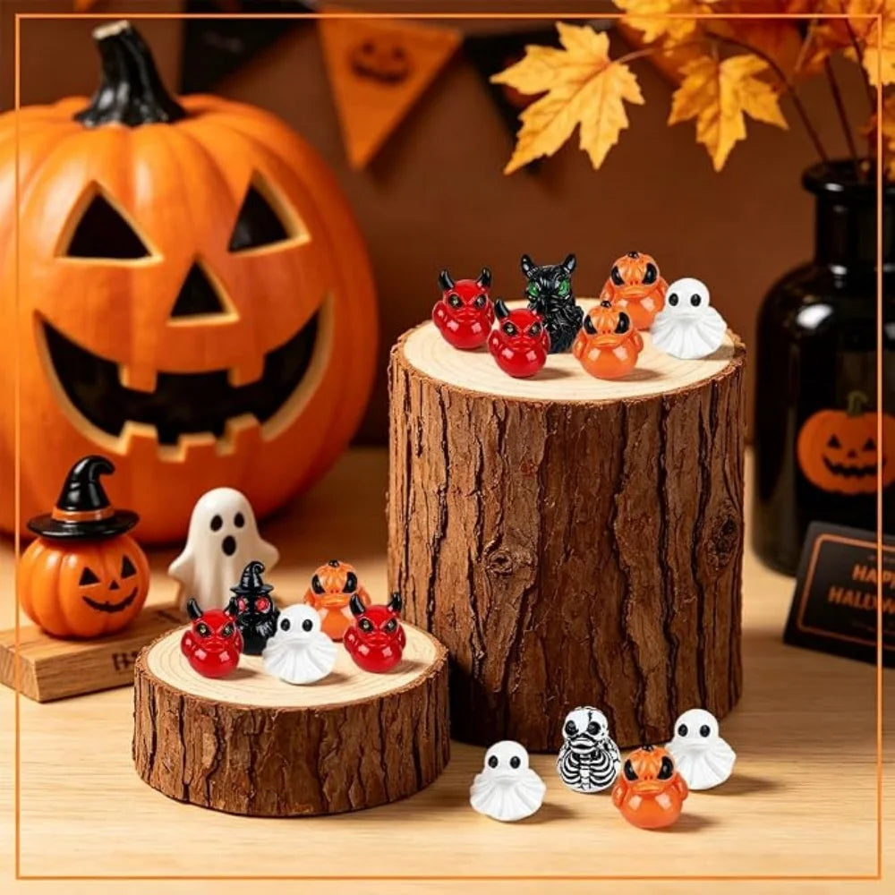 Spooky Mini Duck Figurines for Halloween Decor (Set of 10)