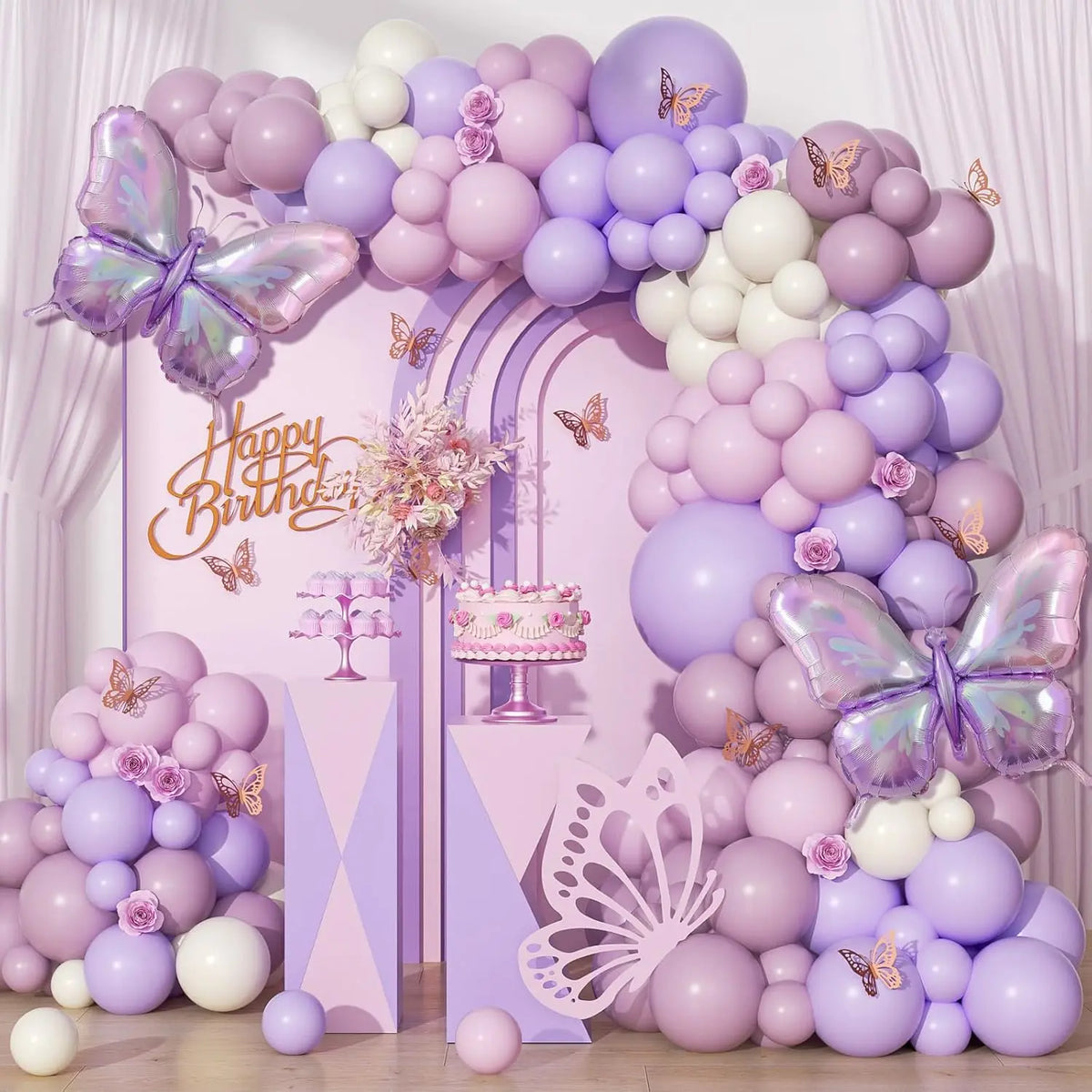 Butterfly Balloon Garland Arch Kit in Soft Pastel Colors