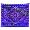 A vibrant purple and blue bohemian mandala tapestry wall hanging featuring intricate star and crescent designs.