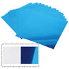 A stack of bright blue decorative acrylic mirror mosaic tiles viewed from an angle.