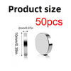 Image showing 50 pieces of round silver disc magnets, measuring 10mm in diameter.