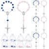 Assorted mini baptism rosary favors with cross necklaces featuring blue and pink gemstones