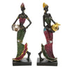 Hand-painted resin statue of an African tribal lady with gold jewelry and traditional attire.