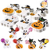 A collection of 48 Halloween-themed ghost and pumpkin pattern lollipop holder cards in white and black.