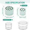 Two types of spiral stem holders are shown: a green style and a transparent style, both with multiple holes for floral arrang
