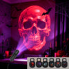 A set of Halloween LED projection lamps featuring skulls and pumpkins displayed against a dark background.