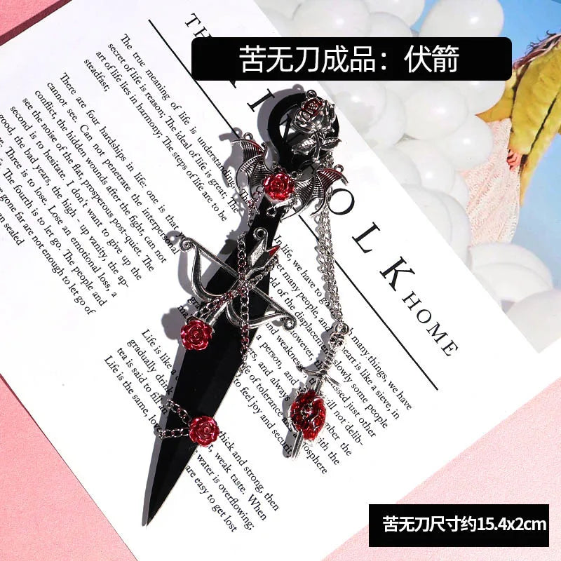 Gothic Kunai Dagger Ornament – Handcrafted Hanfu Accessory & Desk Display