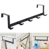 Black iron door and wall organizer rack with five hooks for hanging items
