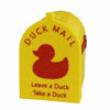 Yellow magnetic duck mail box cover with the words Duck Mail and instructions to leave or take a duck