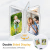 Double sided display clear acrylic magnetic photo frame accommodating two photos