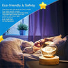 A moon and star lamp made of high-quality crystal illuminating a bedroom.