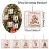 Cinq cartes pendentifs de Noël en bois avec des motifs de fêtes et de l'argent pour les fêtes