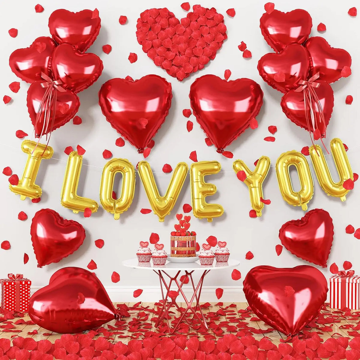Romantic Foil Balloon and Rose Petal Set for Weddings & Anniversaries