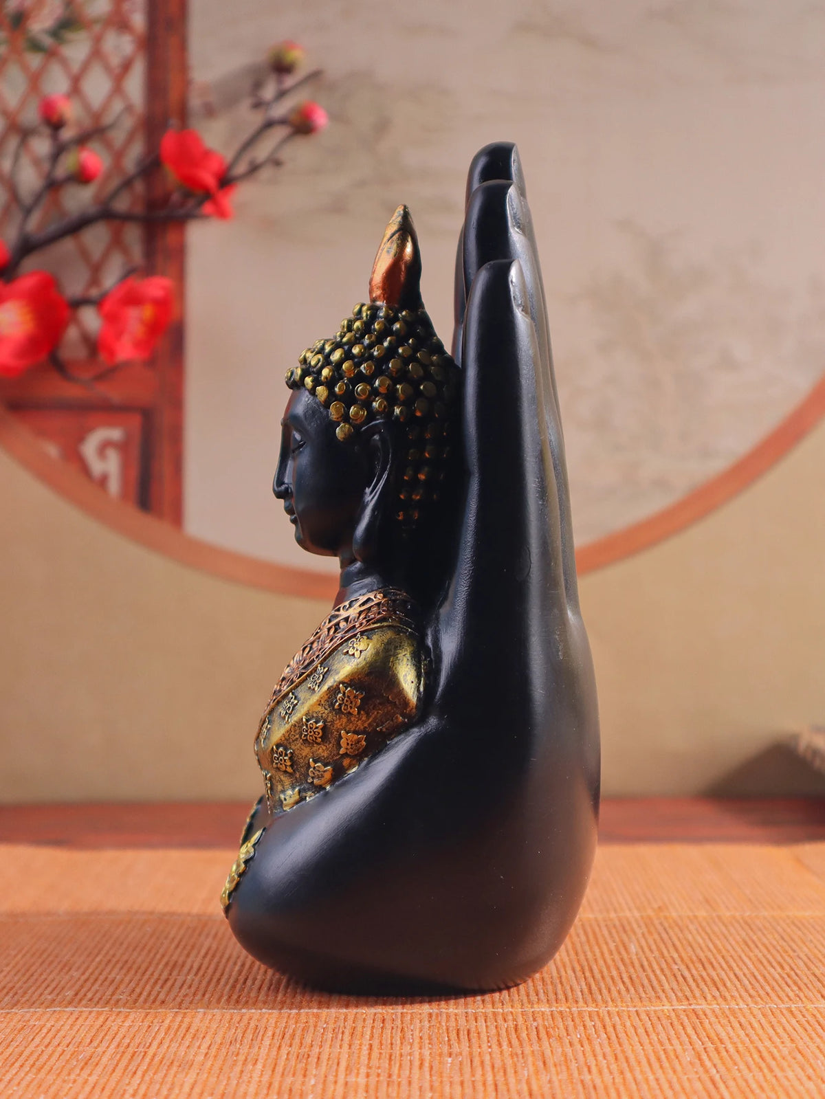 Palm-Sized Buddha Hand Sculpture with Gold Headpiece