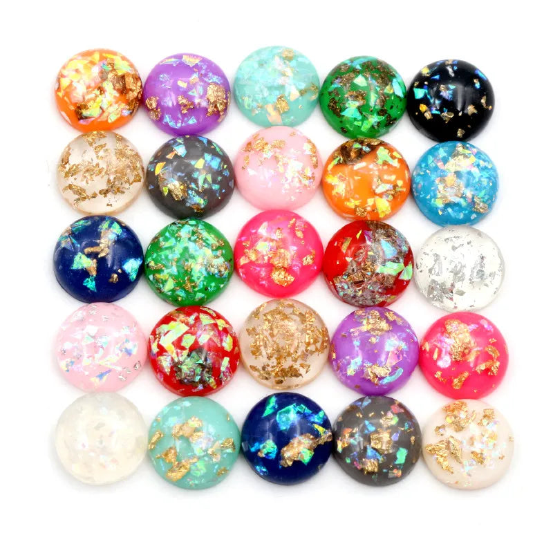 Mixed Color Resin Cabochons with Metal Foil Backing for Jewelry Making