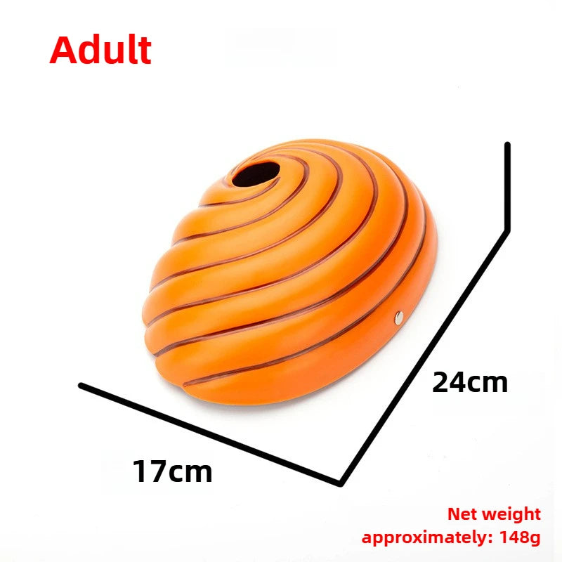 Orange Uchiha ninja mask for cosplay and Halloween with dimensions 24cm and net weight 148g