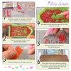 Six steps showing how to use a diamond painting kit to create an image on canvas