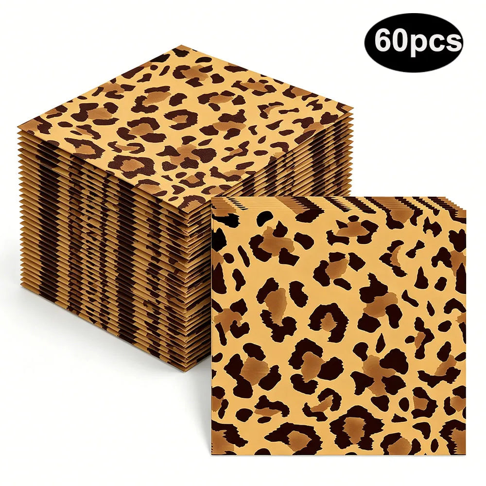 A stack of 60 leopard print foil balloons for party decorations.