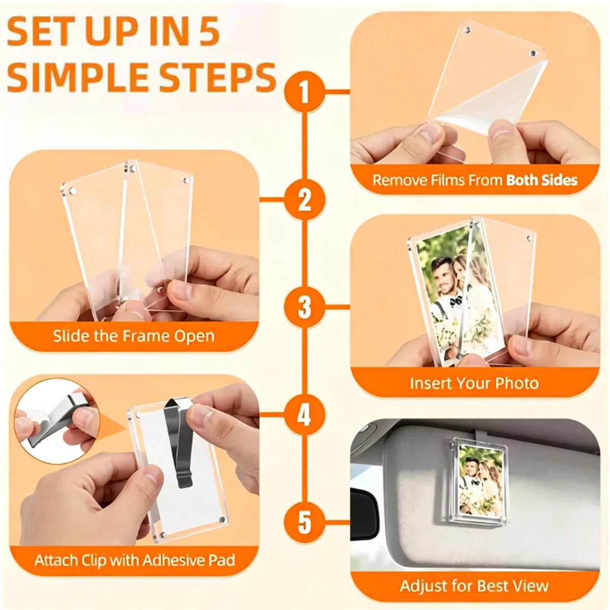 Magnetic Acrylic Photo & Card Display Frame for Car or Home