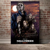 A poster featuring Michael Myers and several women against a dark, autumnal background for Halloween wall art.