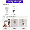 Step-by-step instructions showing accessories and three steps for installing a blonde Frank Wall tapestry.