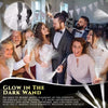 A group of people celebrating a wedding with fiber optic LED glow wands in a festive setting.
