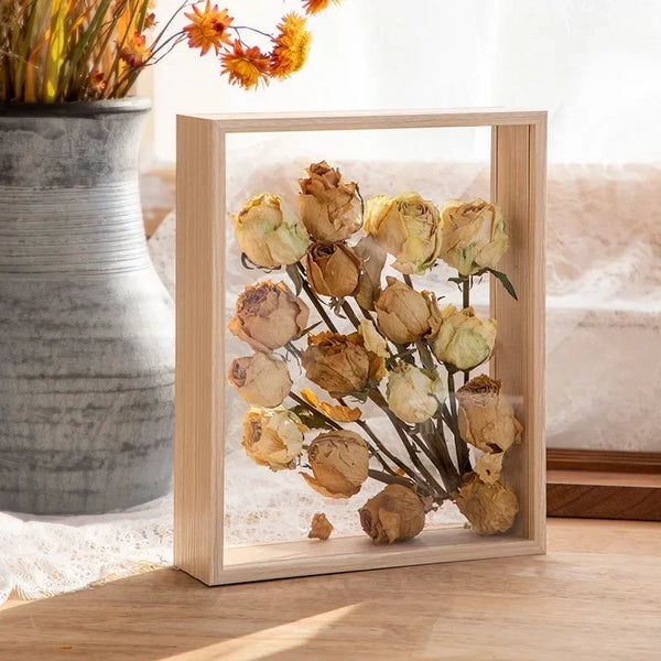 Deep Shadow Box Frame for 3D Displays - Wooden Tabletop Keepsake Case