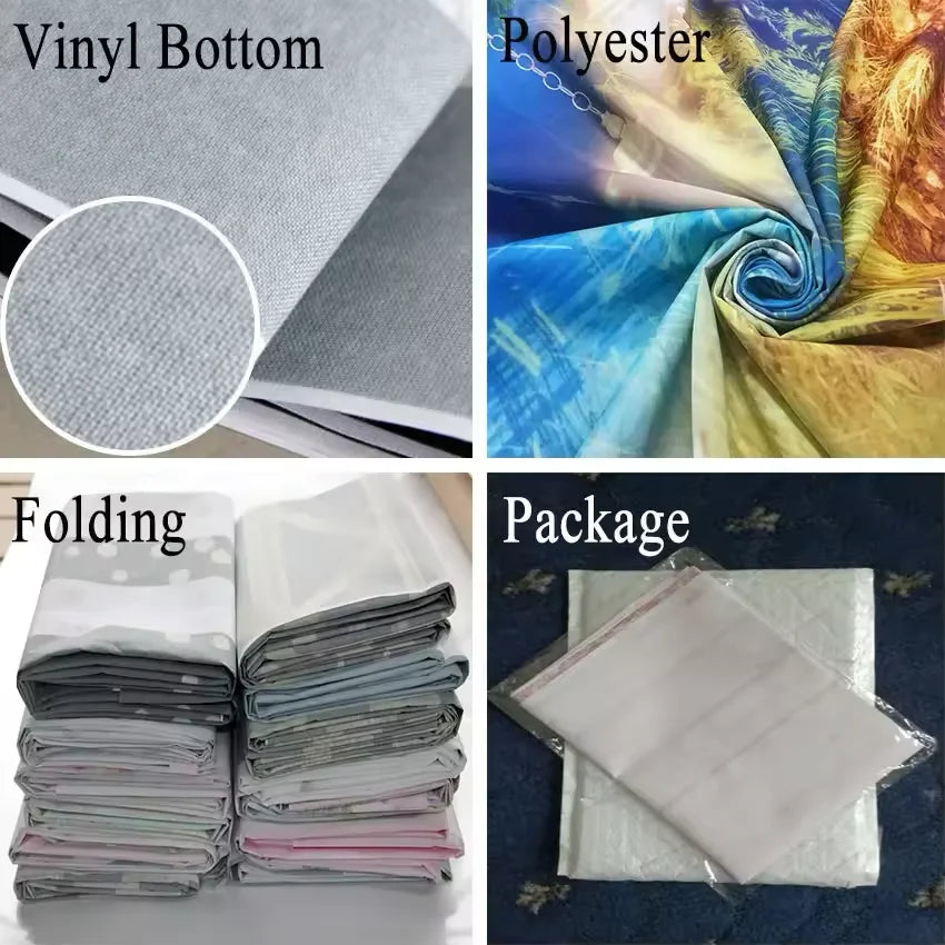 Comparison of vinyl bottom, polyester fabric, and folded packaging for a custom photo backdrop.