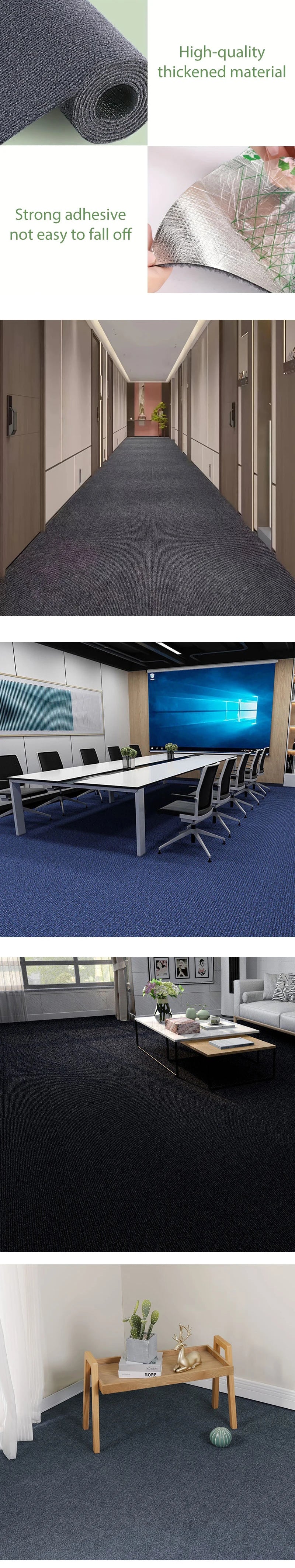 A collection of self-adhesive solid color runner rugs in various shades of gray and blue.