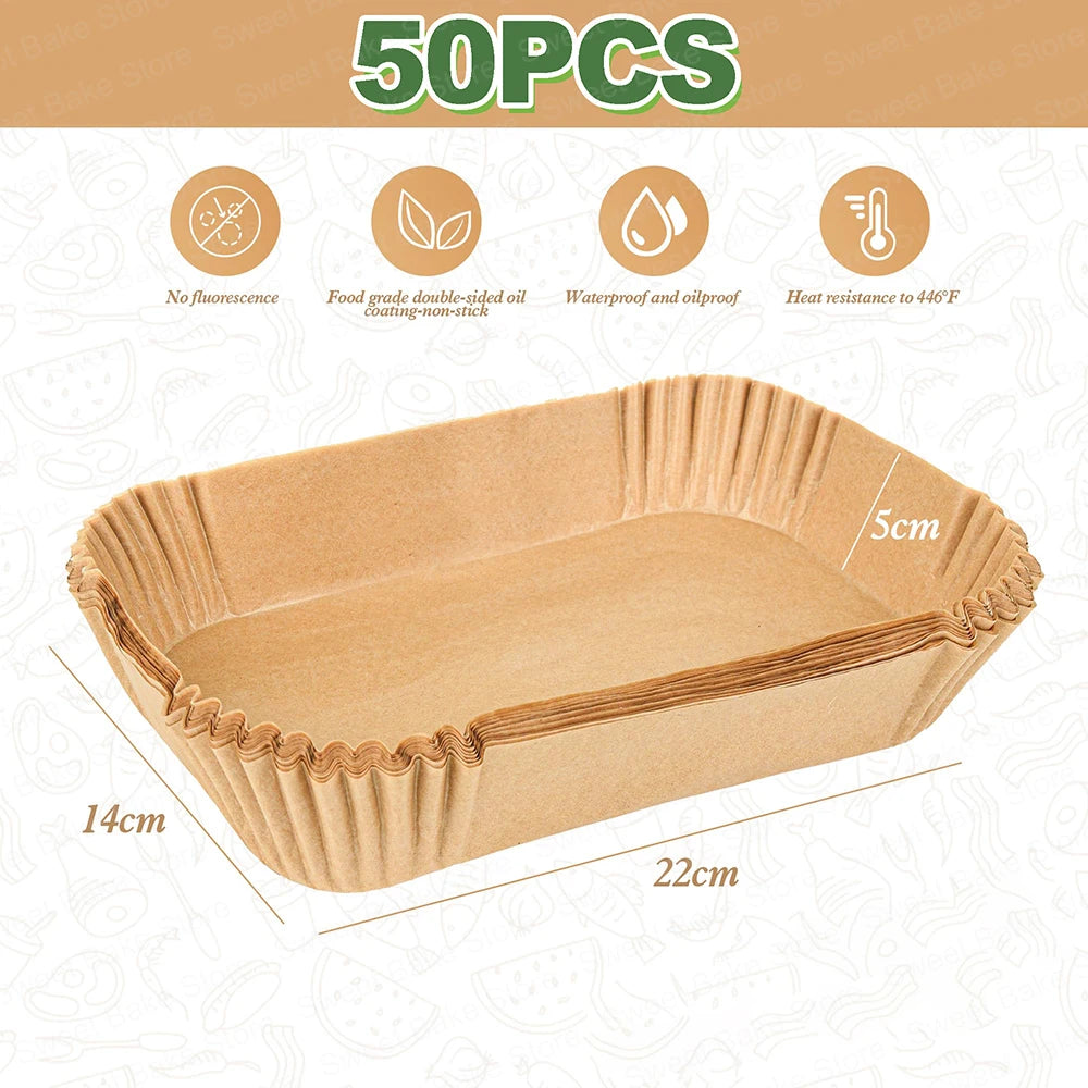 A rectangular disposable parchment paper liner with ruffled edges shown from above.