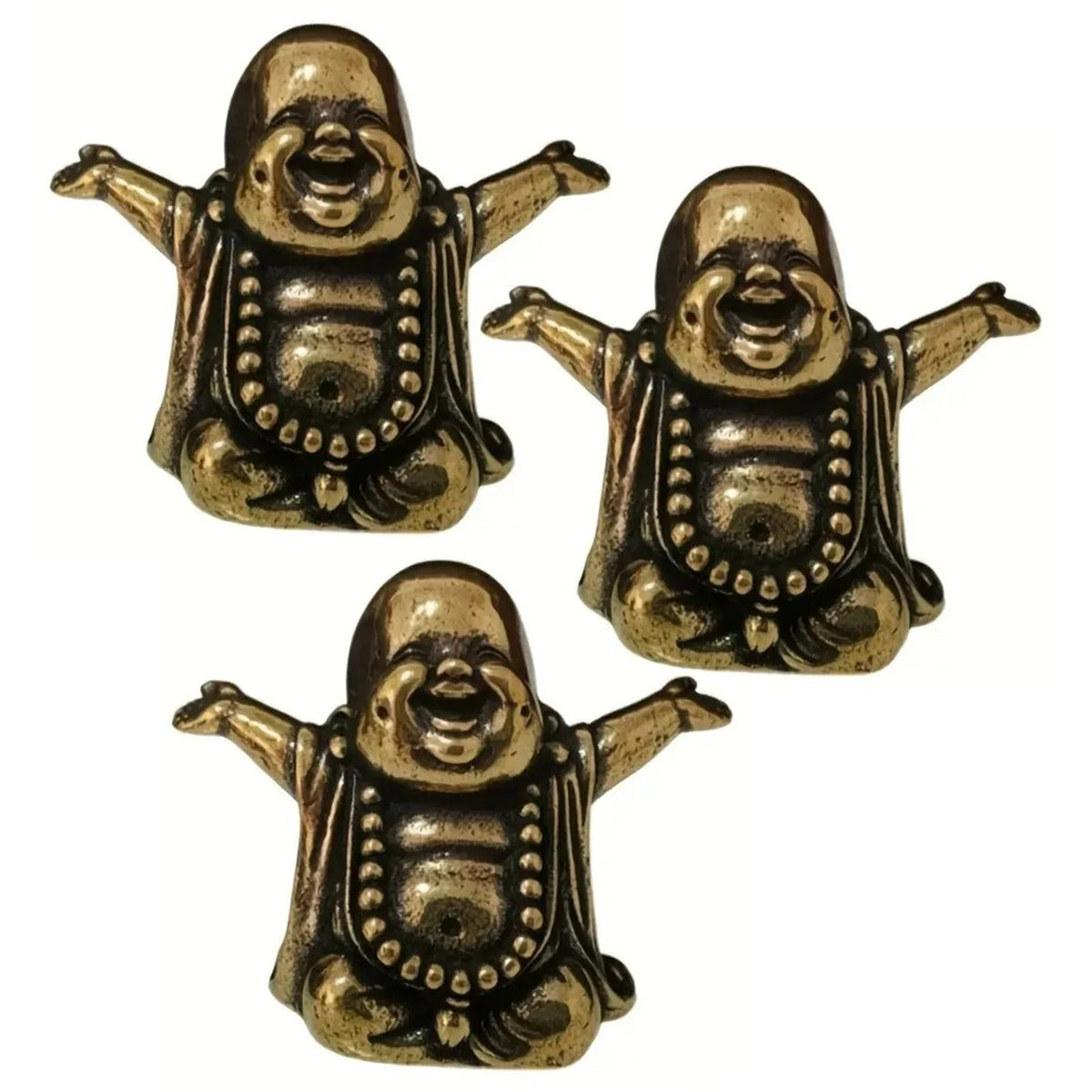 Brass laughing Buddha statue with a smiling face and hands for home decor