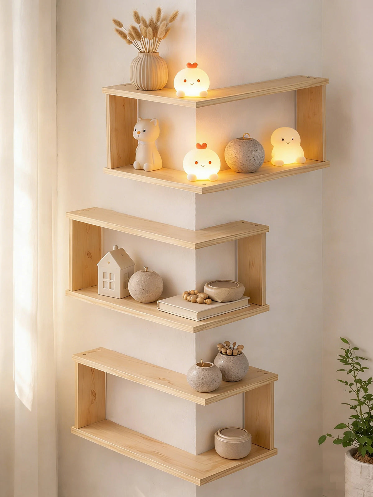 Corner Floating Wooden Wall Shelves for Home Decor