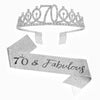 Silver rhinestone birthday crown and glitter sash set with a number 70 and fabulous text