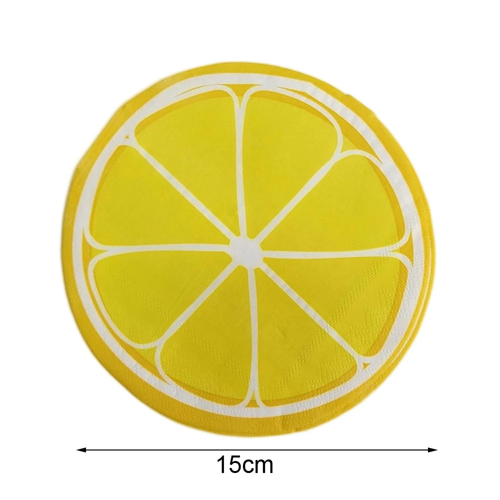 Yellow lemon-shaped disposable cocktail napkins with white cutouts for summer parties
